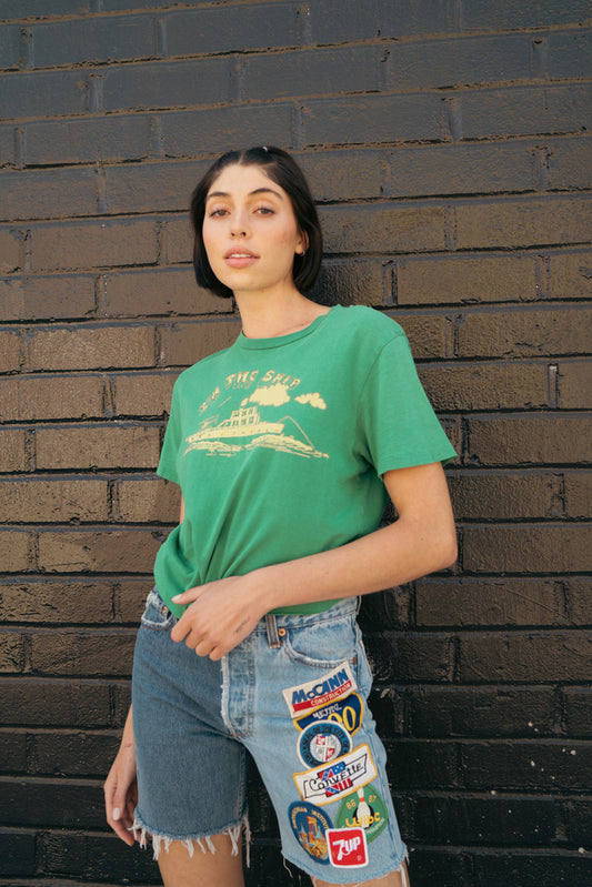 Blue Tides Split Denim Patched Up Short