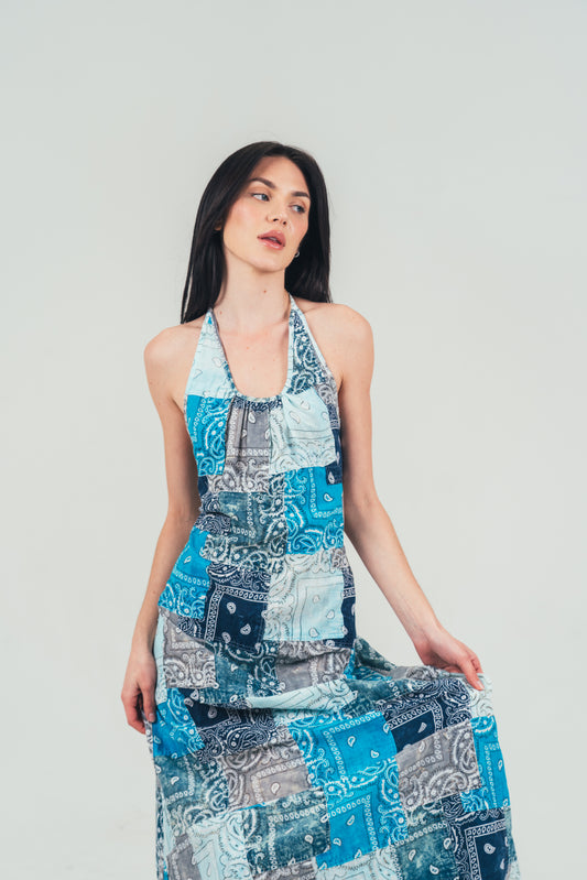 Bandana Blue Hues Maxi Dress