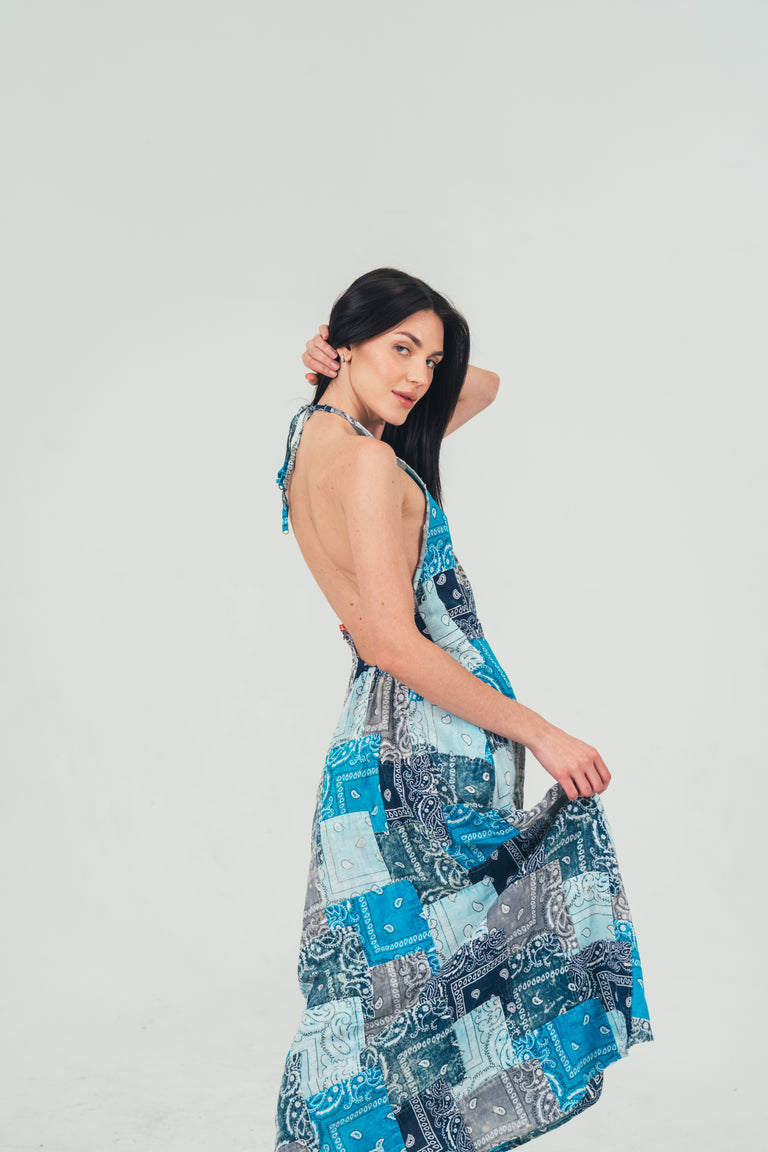 Bandana Blue Hues Maxi Dress
