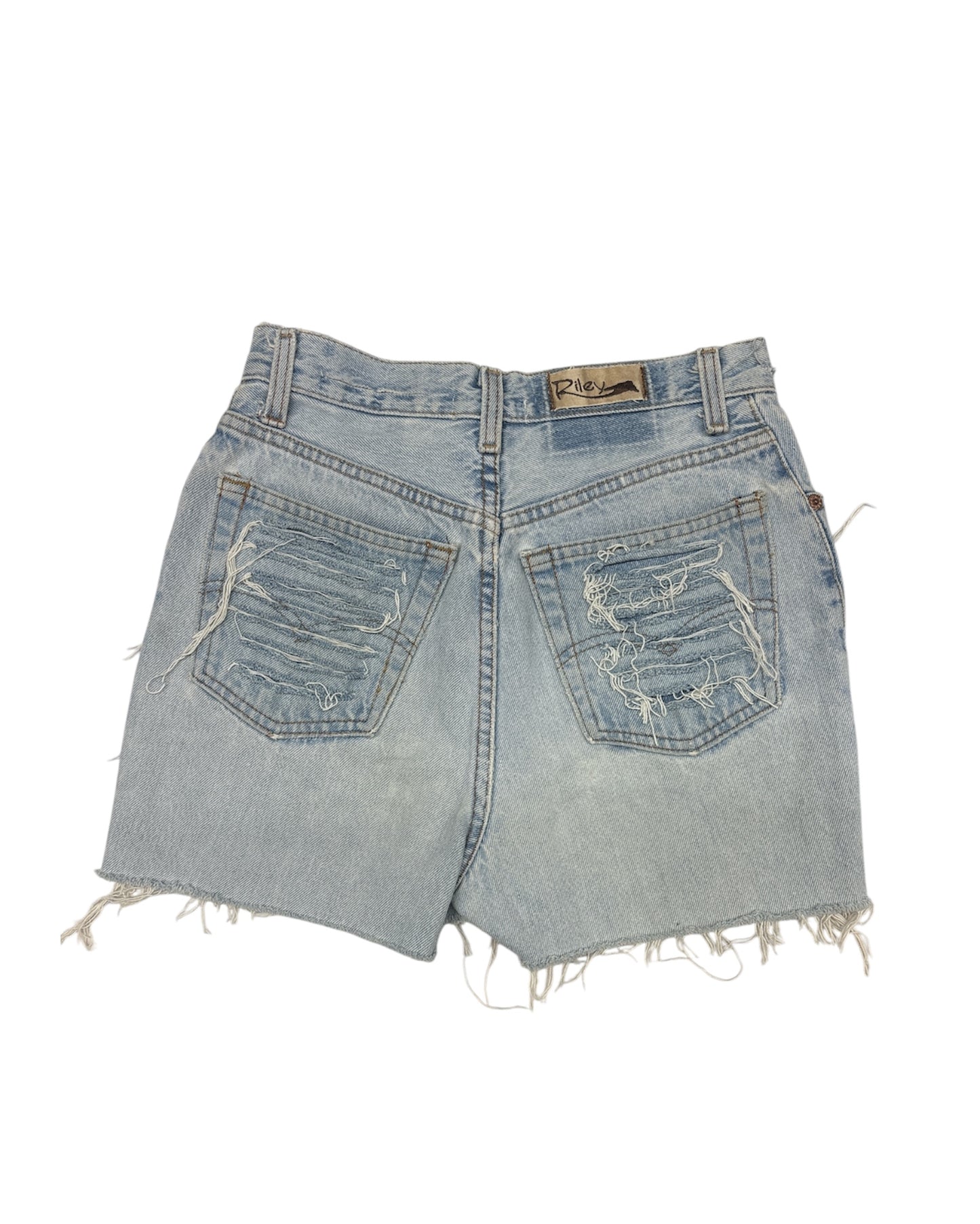 Light Wash Studded Cut-Off Denim Short