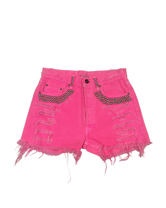 Hot Pink Studded & Distressed Short