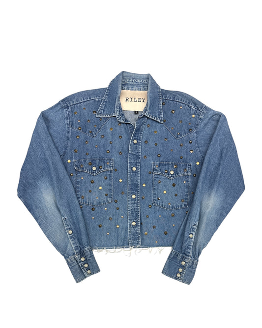 Simple Stud Cut-Off Denim Shirt