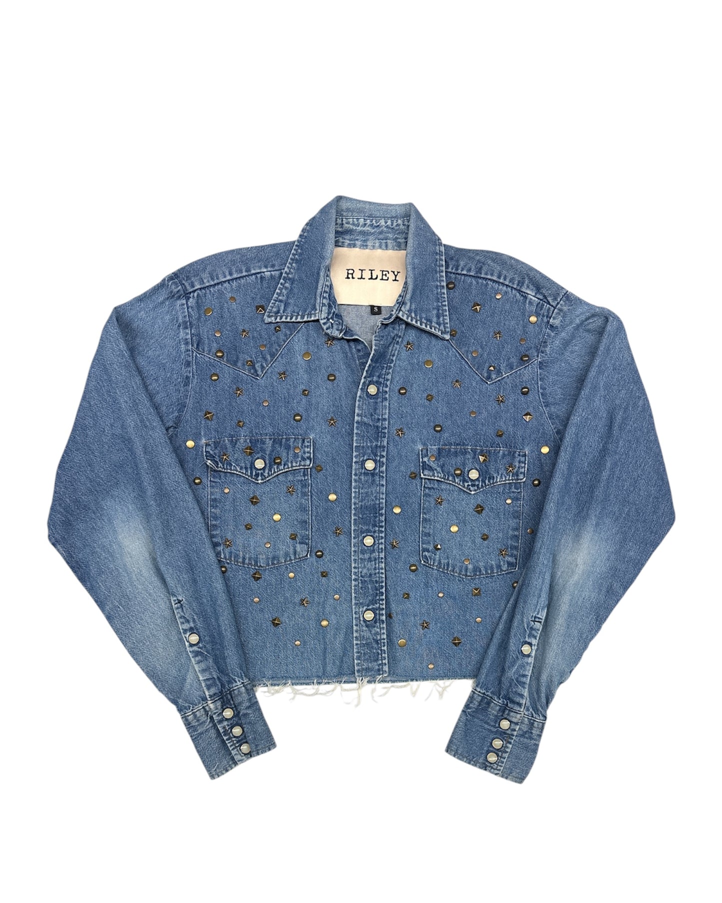 Simple Stud Cut-Off Denim Shirt