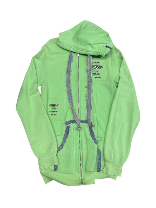 Electric Green Studded Denim Zip Up Hoodie