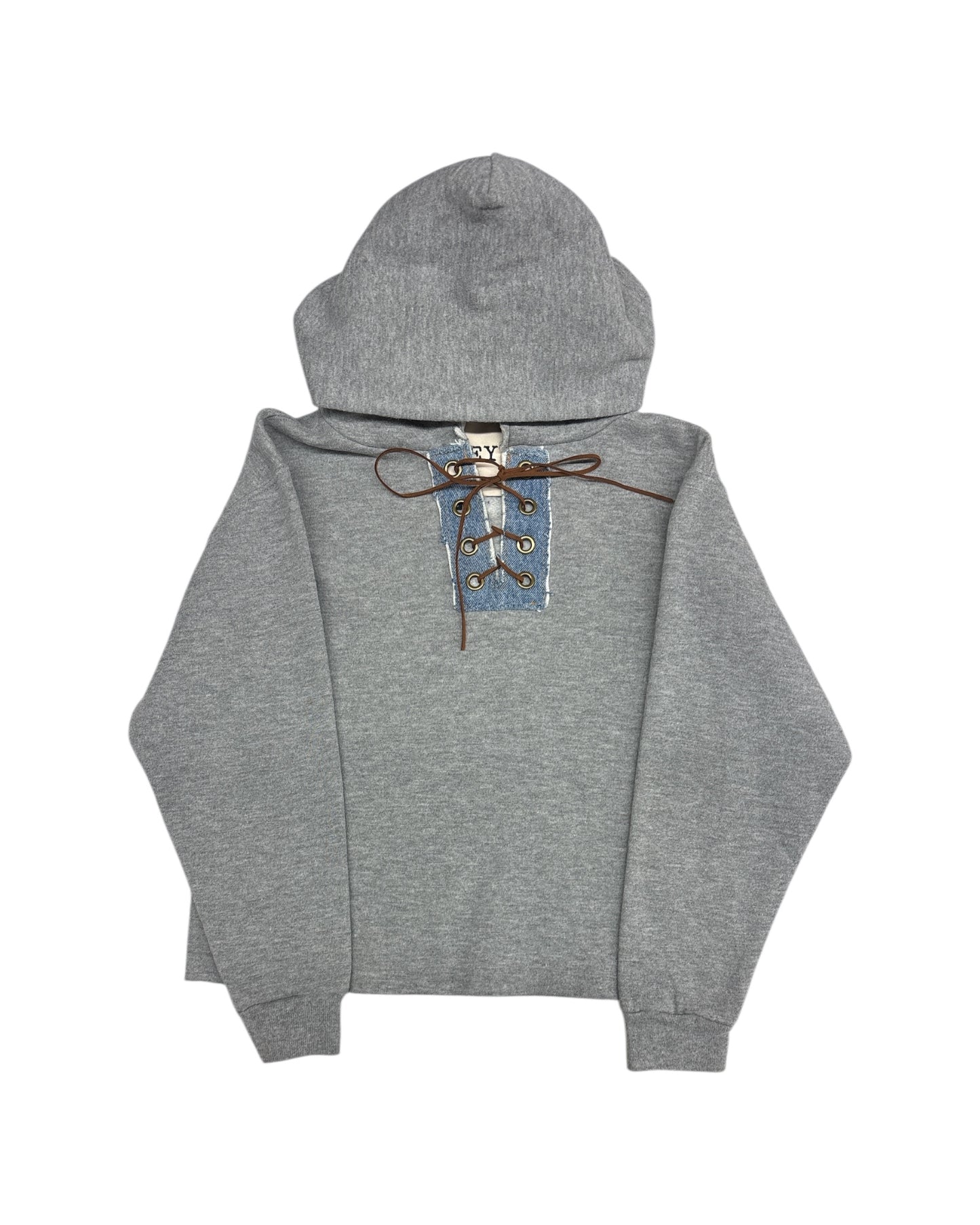 Suede Tie Up Heather Grey Hoodie