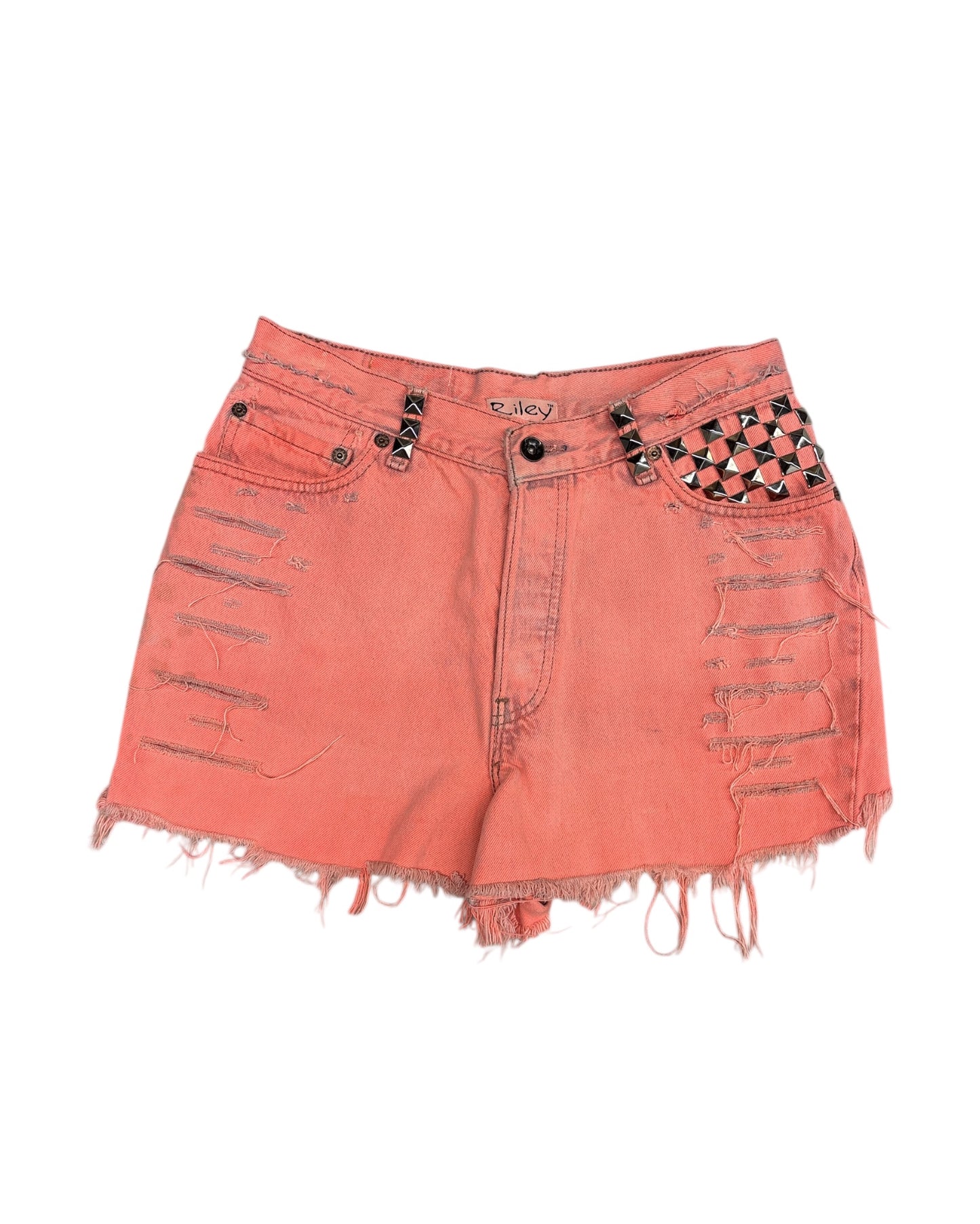 Orange Creamsicle Studded Cut Off Denim Shorts