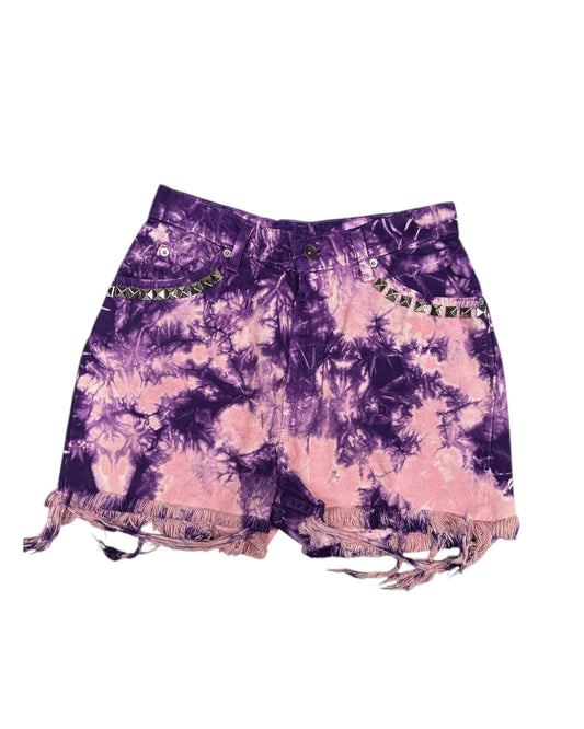 Eclectic Purple Tie Dye Studded Cut Off Denim Shorts