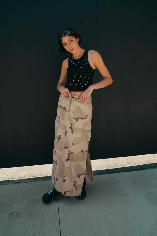 Sand Maxi-Slit Camo Skirt