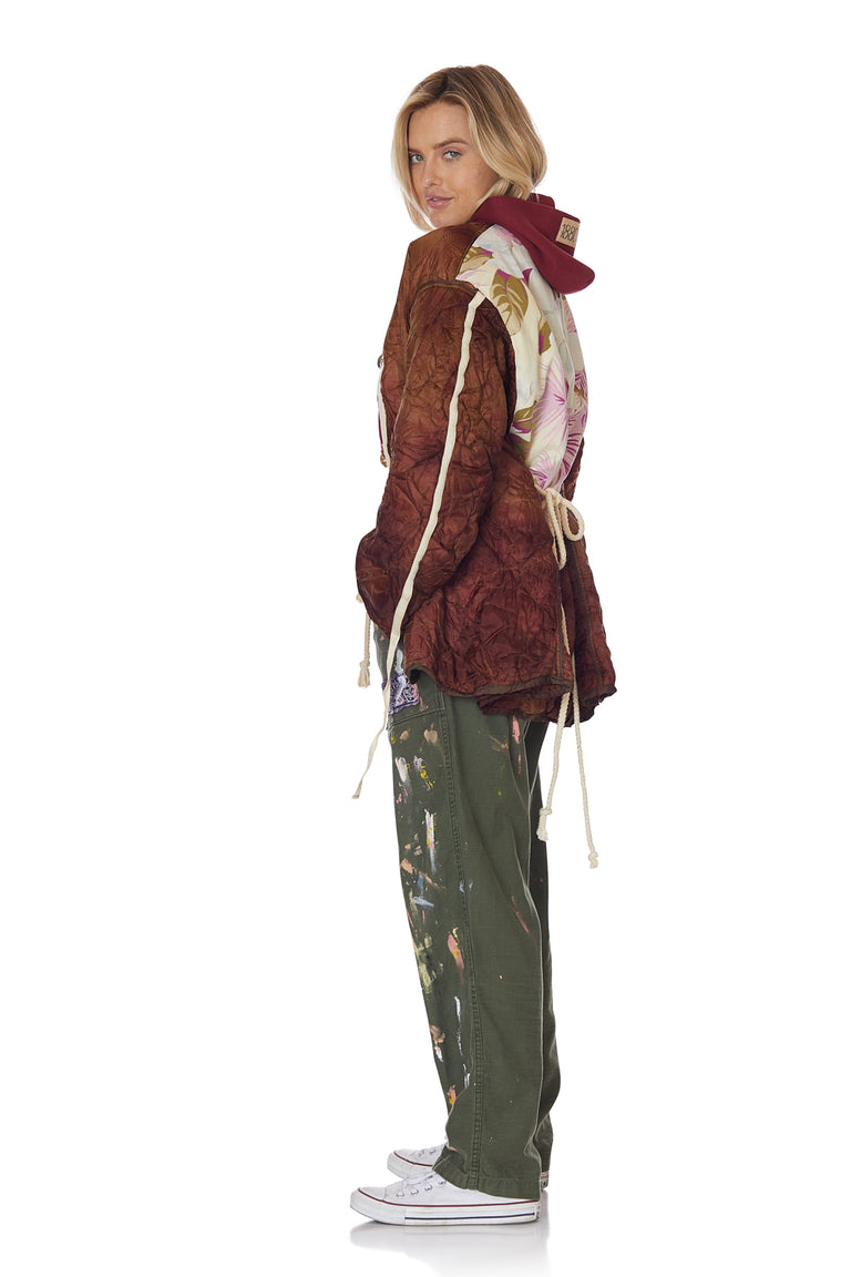 Cocoon Wrap Jacket with Floral Backing in Raspberry