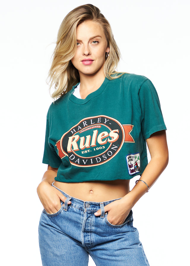 Vintage Cropped Harley Tee W/ Patches "Wichita"