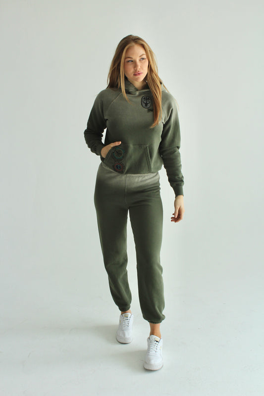 Dipped Olive Patched Up Hoodie