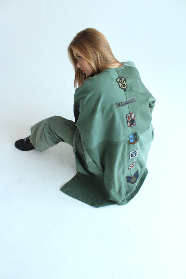 Olive Green Studded Army Duster