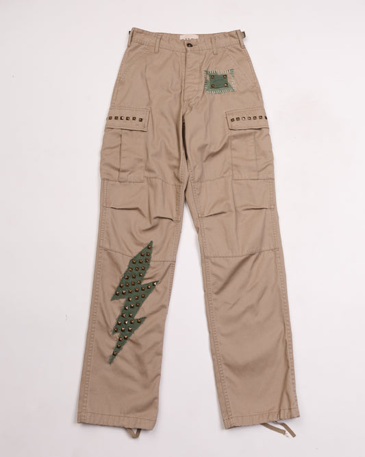 Khaki Studded Lightning Bolt Cargo Pant