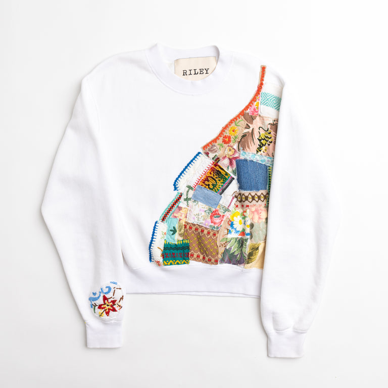 White Totally Patched Up Crewneck