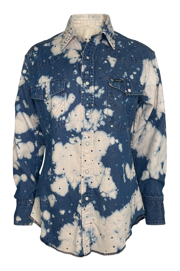 Bleached And Bedazzled Long Sleeve Denim Shirt