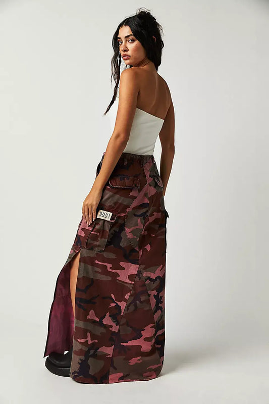 Hot Pink Maxi Slit Camo Skirt