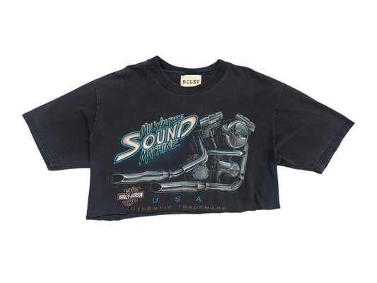 Vintage Harley Davidson Tee Cropped/Patched "Milwaukee Sound Machine"
