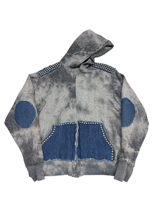 Stud/Denim Zip Up Hoodie
