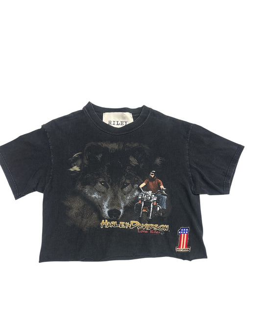 Harley Davidson "Rules The Road" Cropped & Patched T-Shirt