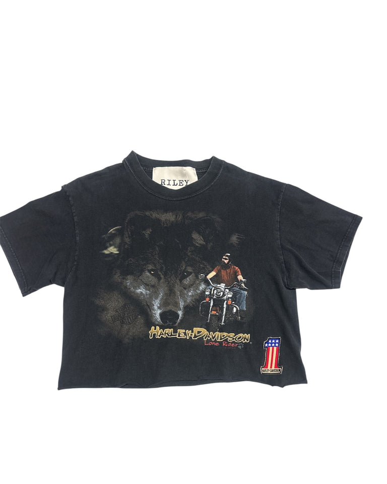Harley Davidson "Rules The Road" Cropped & Patched T-Shirt