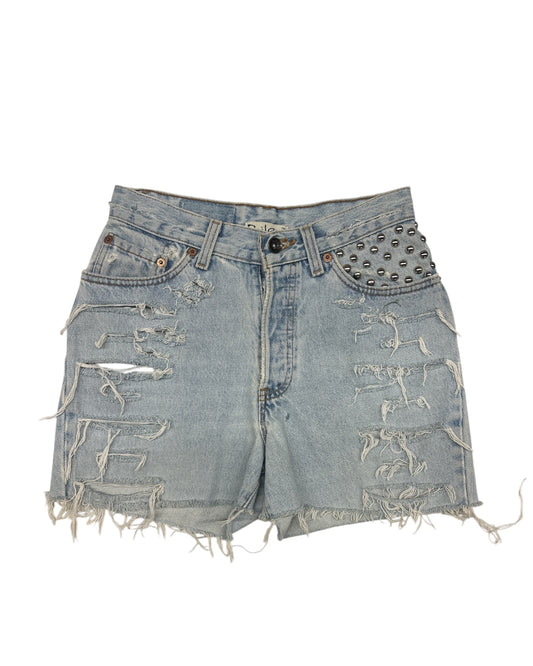 Light Wash Studded Cut-Off Denim Short