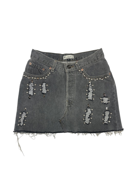 Studded & Distressed Cut-Off Mini Skirt