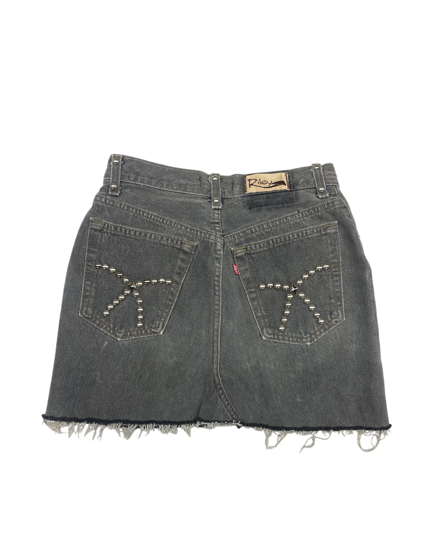 Studded & Distressed Cut-Off Mini Skirt