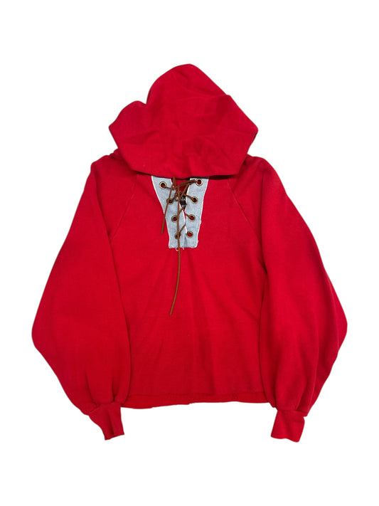 Red Denim Lace Up Hoodie