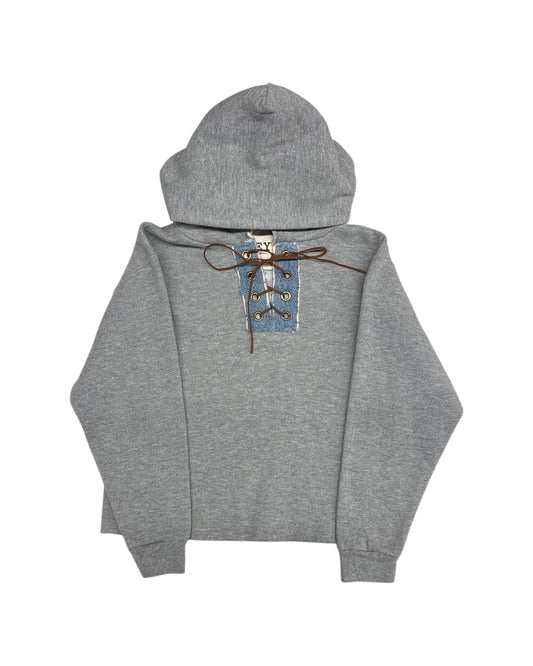 Suede Tie Up Heather Grey Hoodie