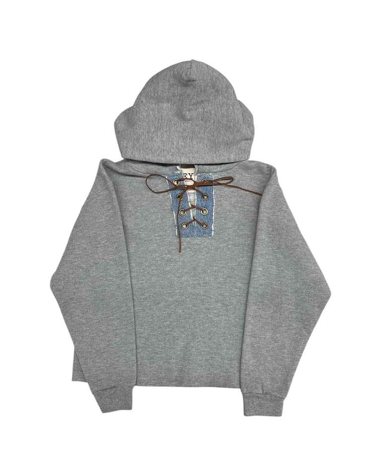 Suede Tie Up Heather Grey Hoodie