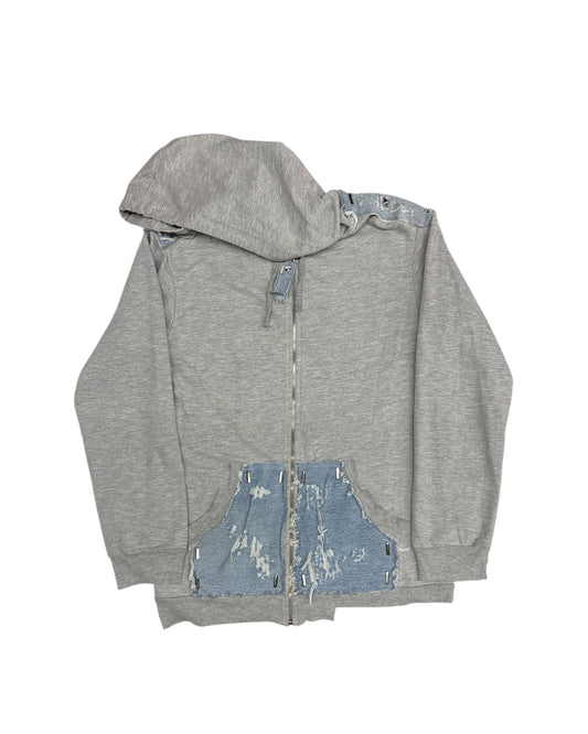 Heather Grey Distressed/Studded Zip Up Hoodie