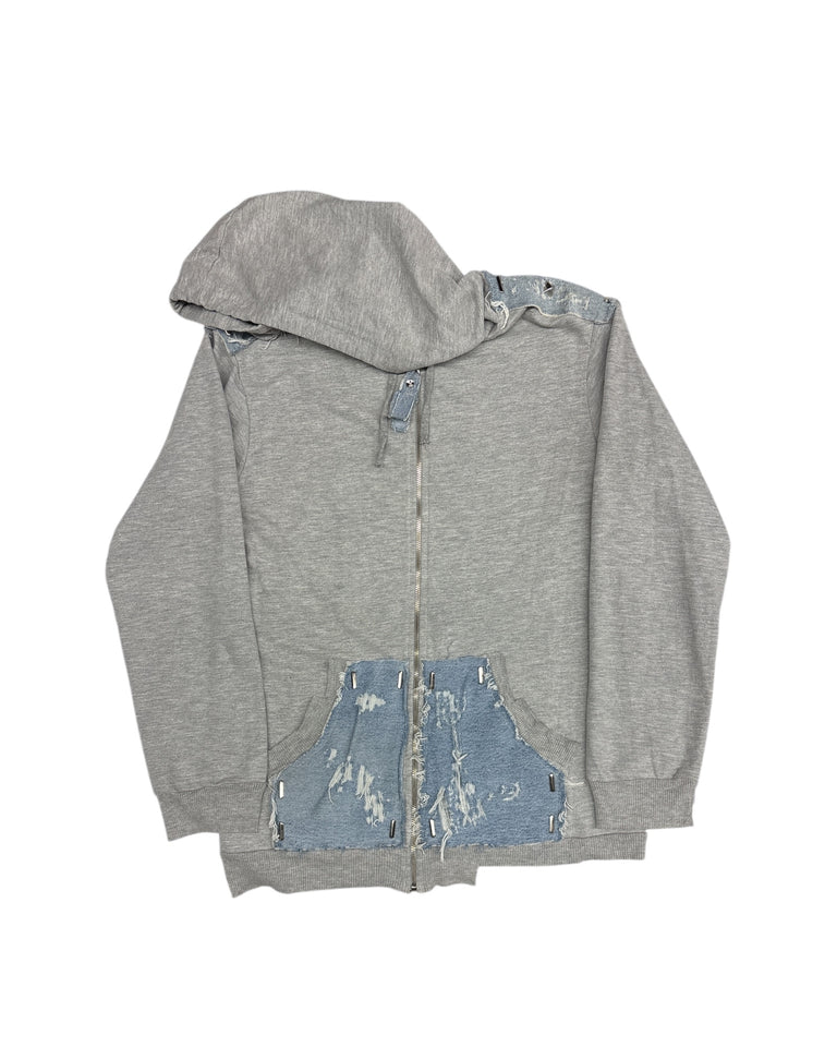 Heather Grey Distressed/Studded Zip Up Hoodie