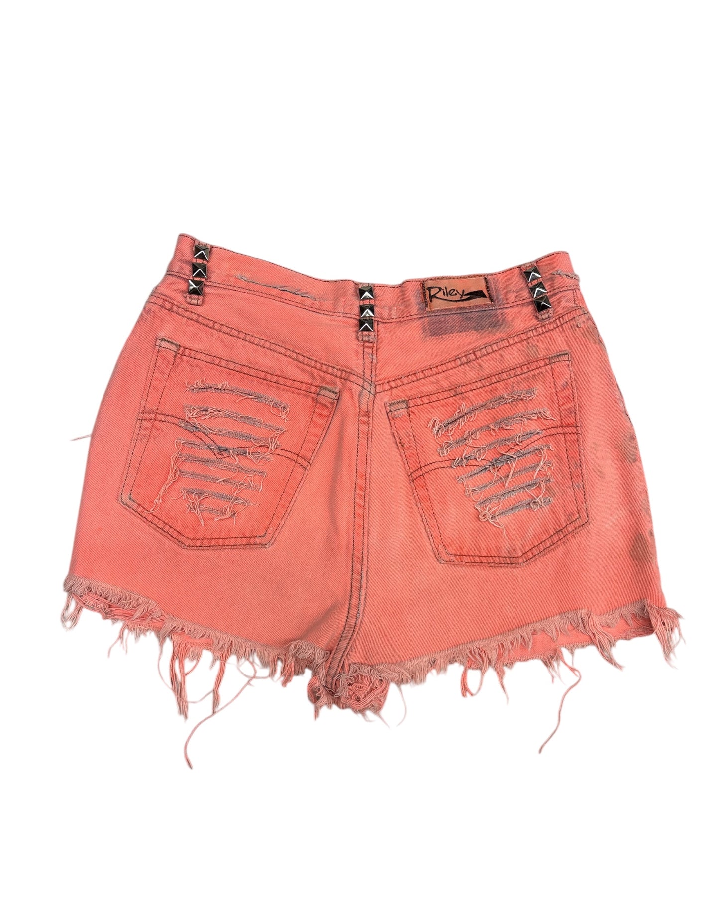Orange Creamsicle Studded Cut Off Denim Shorts