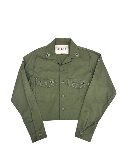 Bedazzled Cropped Green Shirt