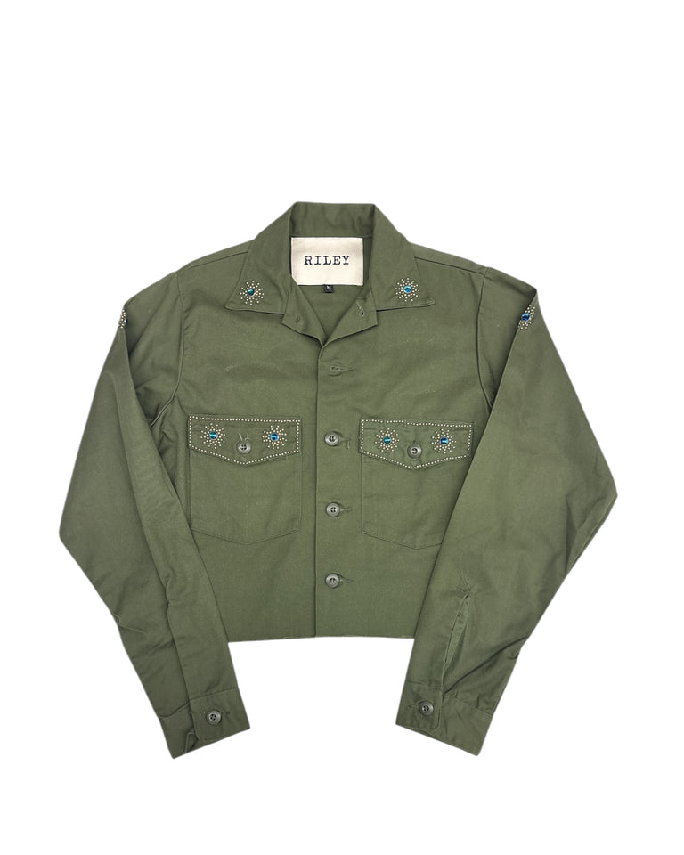 Bedazzled Cropped Green Shirt