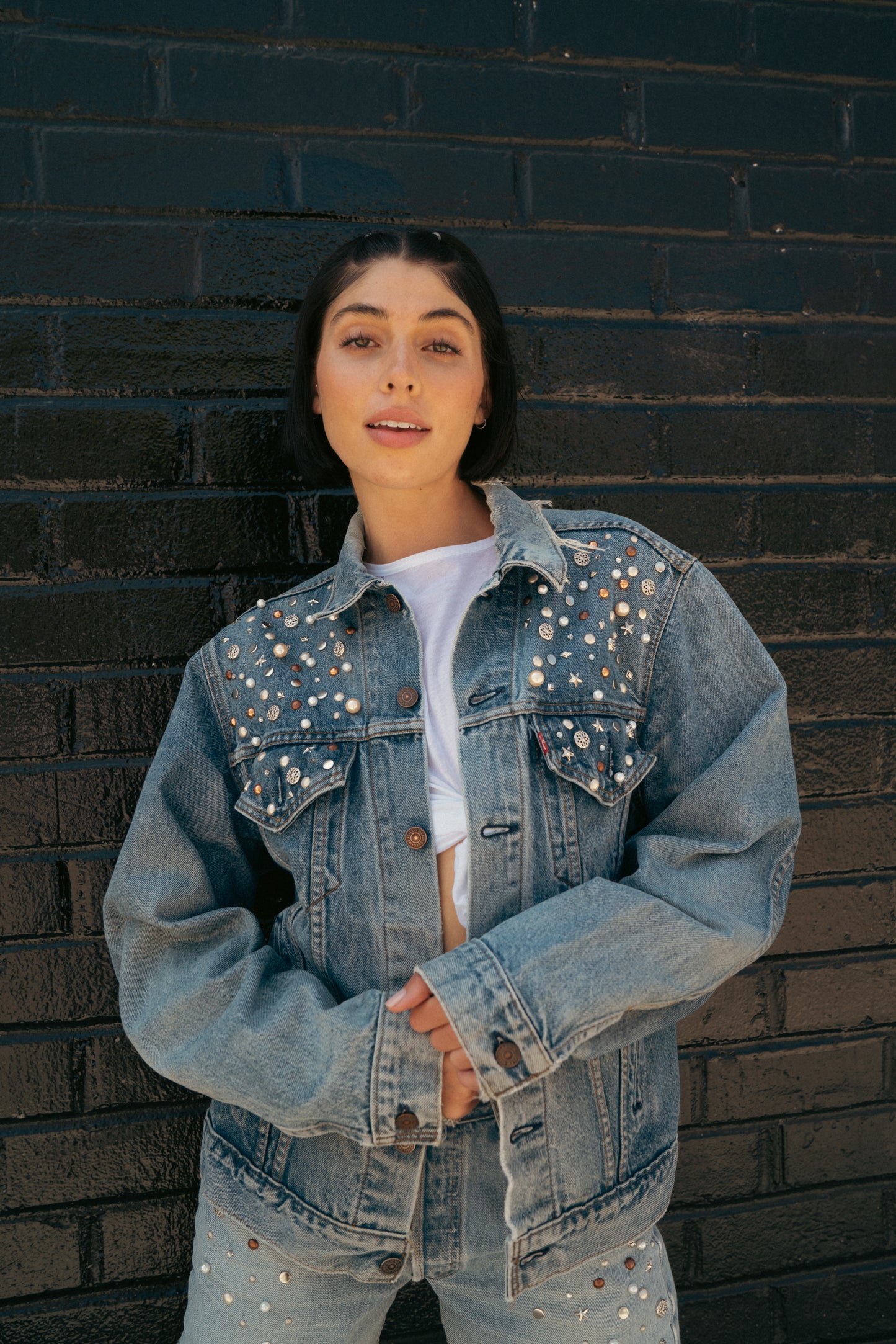 Simple Stone and Pearl Trucker Jacket