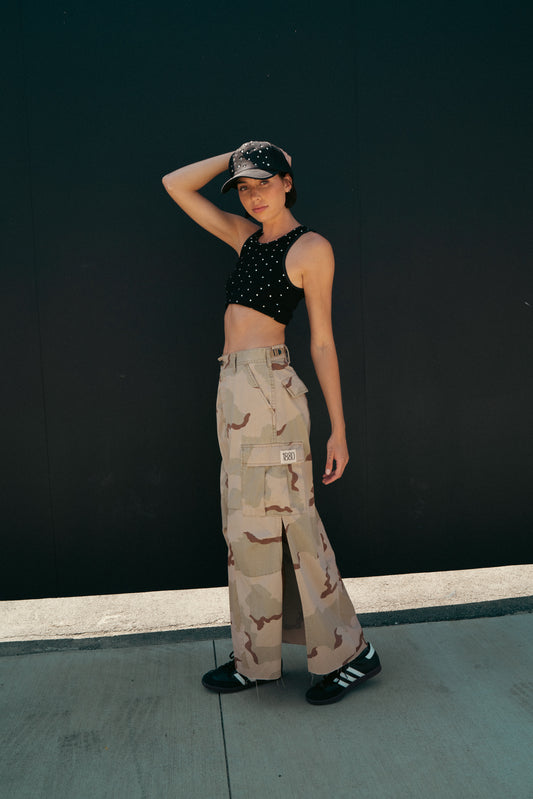 Sand Maxi-Slit Camo Skirt
