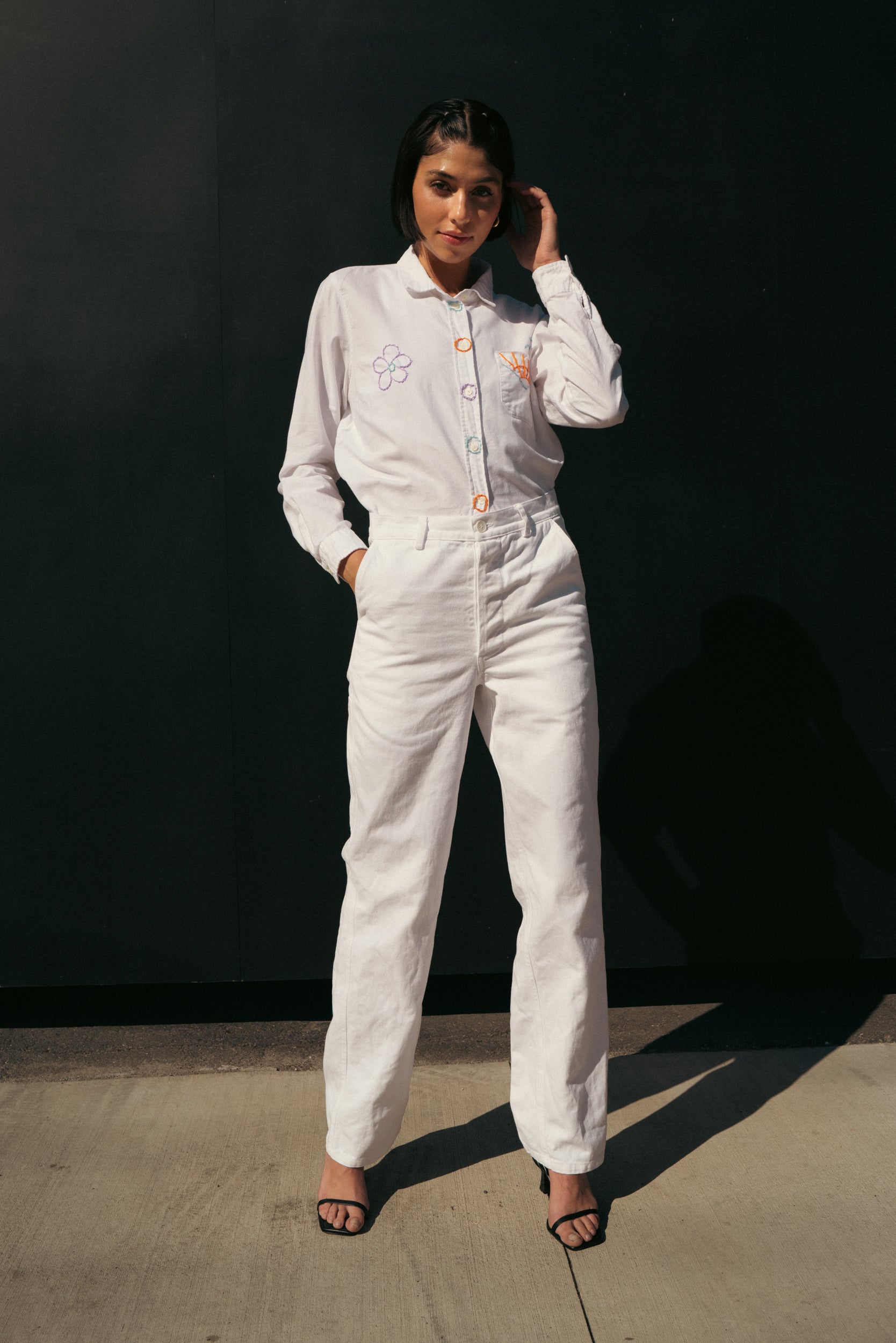 【Raucohouse】Work incision rivet nylon wide pants Raucohouse】Work incision rivet nylon wide pants (Raucohouse