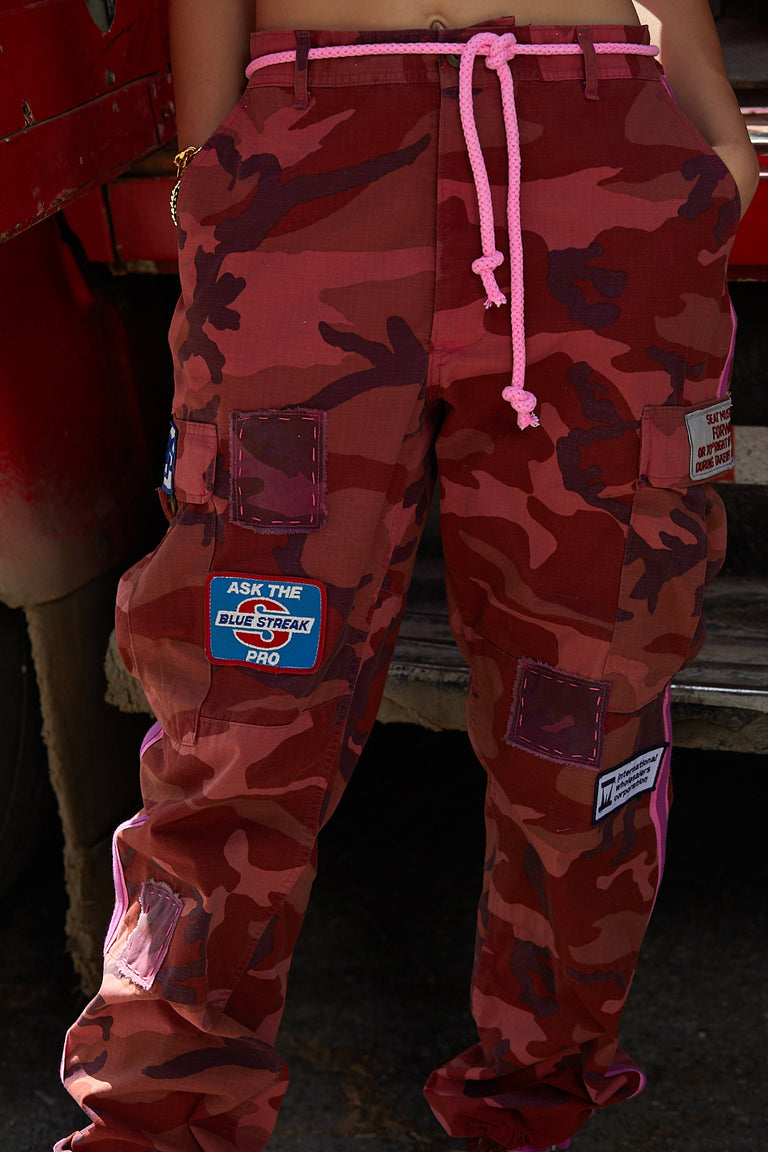 Hot Pink Vintage Camo Pants with Patches
