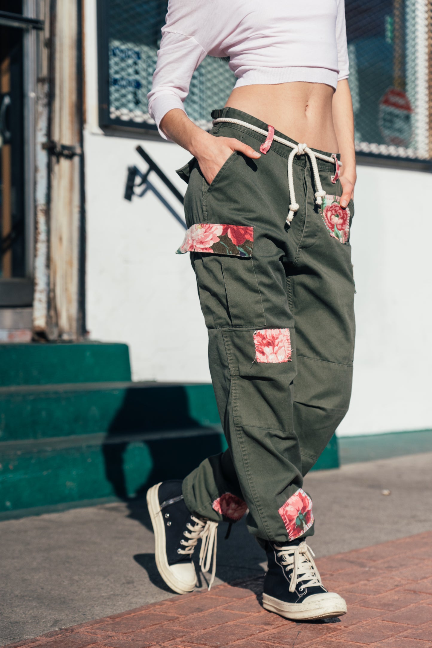 Olive Floral Cargo Pants