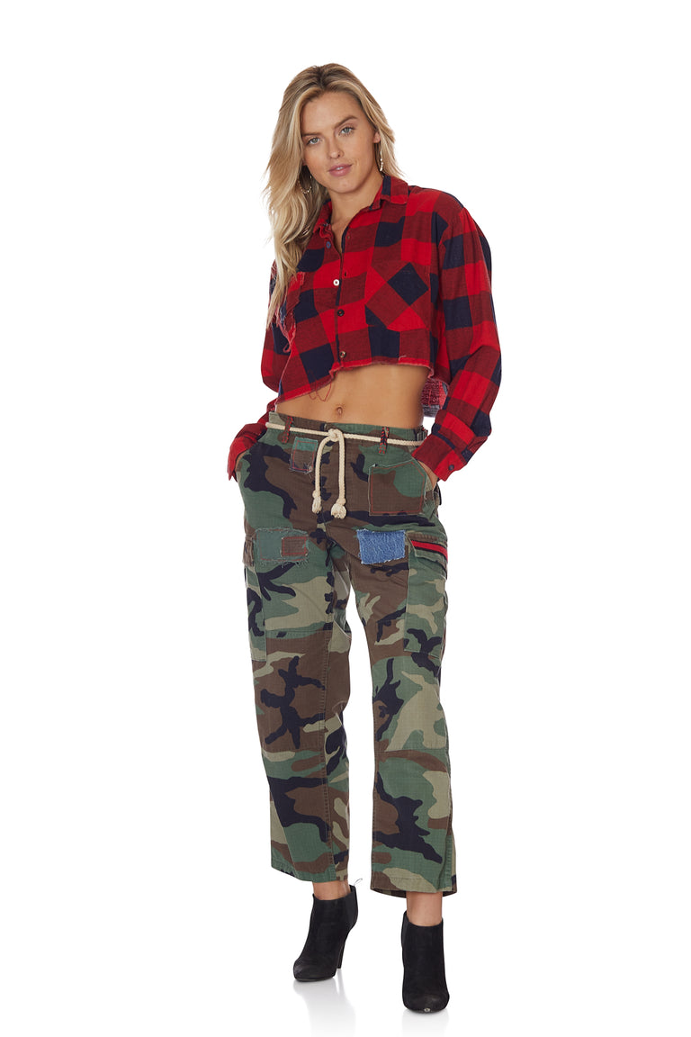 Cropped Self Patched Flannel in Red