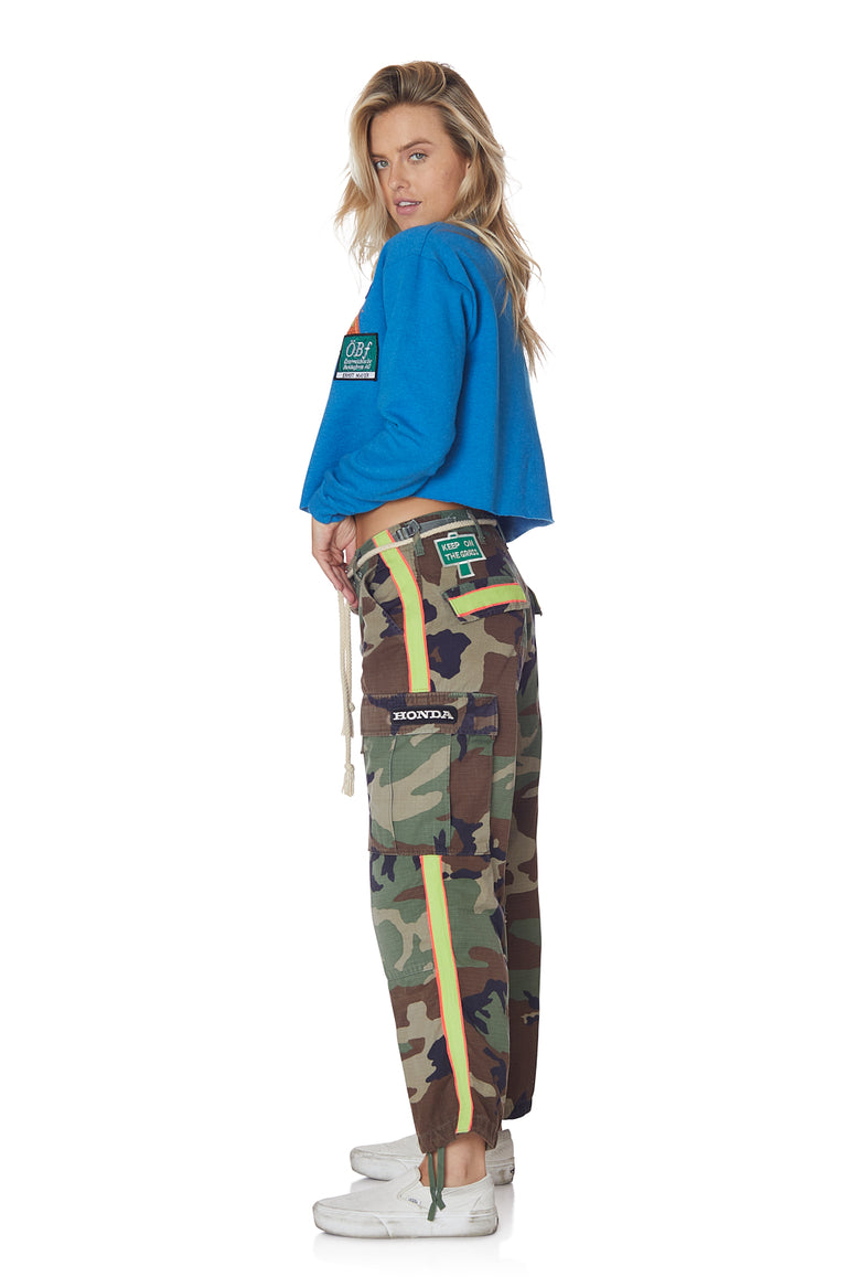Cropped Electric Blue Surfer Sweatshirt with Patches