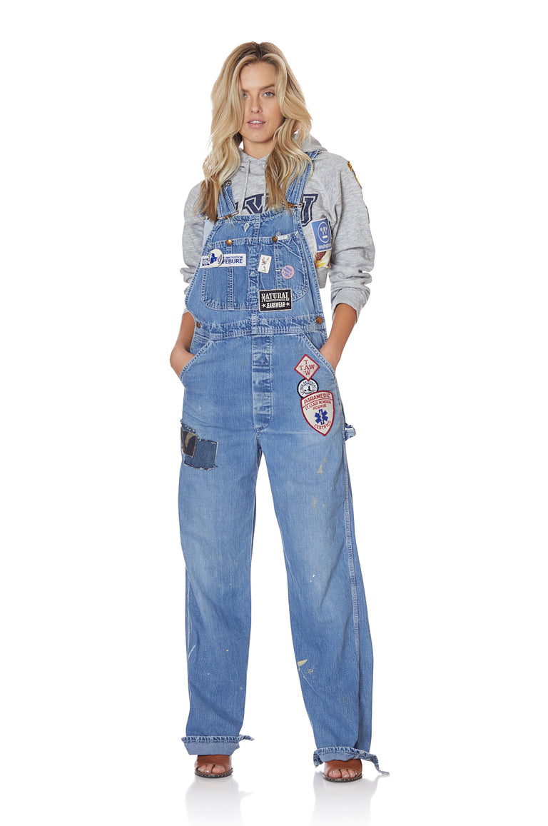 Vintage Loose Denim Overalls with Patches