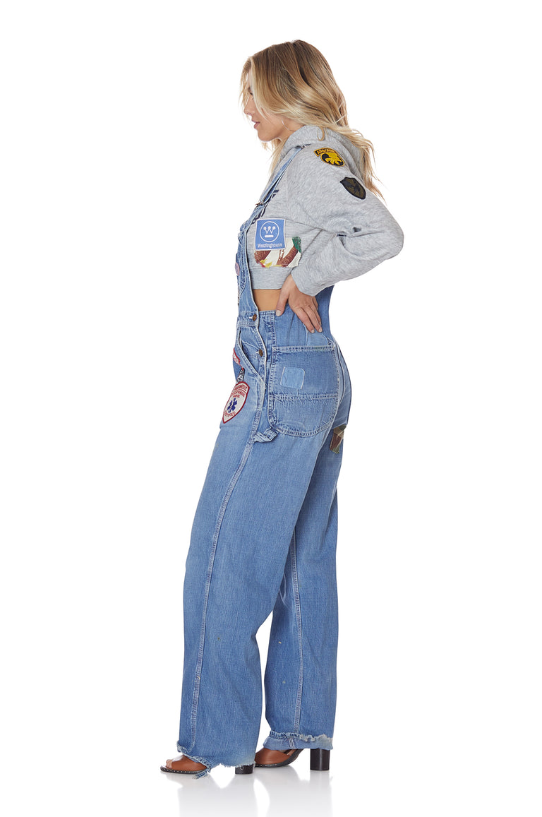 Vintage Loose Denim Overalls with Patches