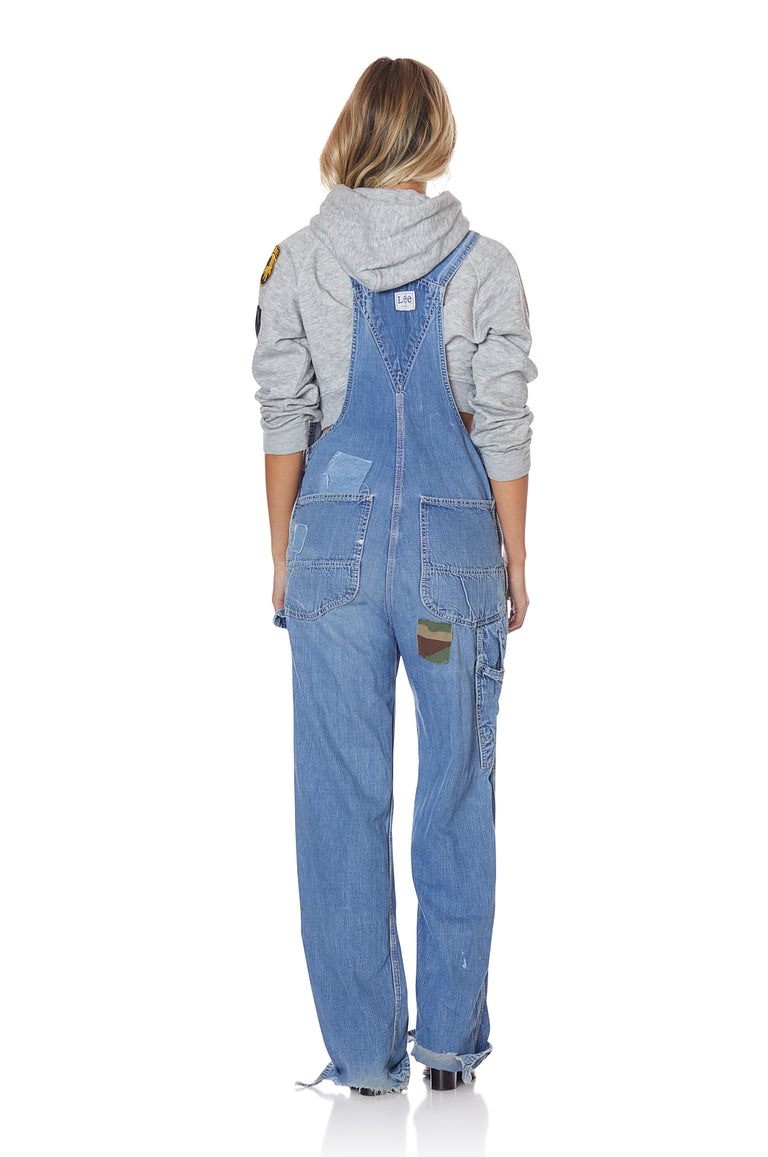 Vintage Loose Denim Overalls with Patches