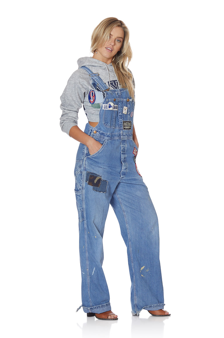 Vintage Loose Denim Overalls with Patches