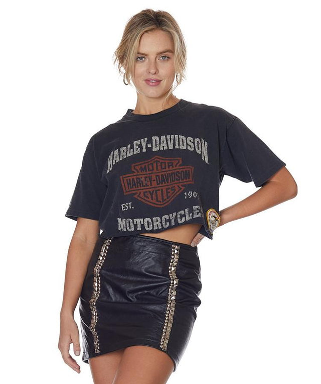 Raw Edge Cropped St. Marteen Harley Davidson Tee with Patches