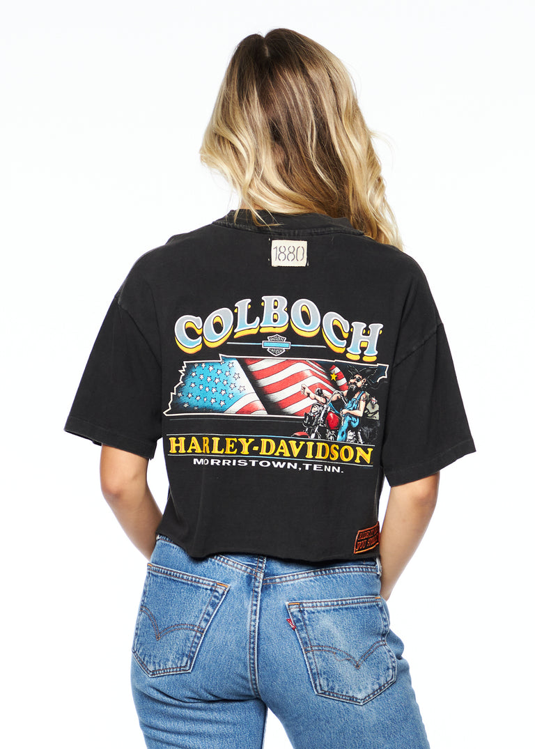 Vintage Cropped Harley Davidson Tee W/ Patches "Colboch"