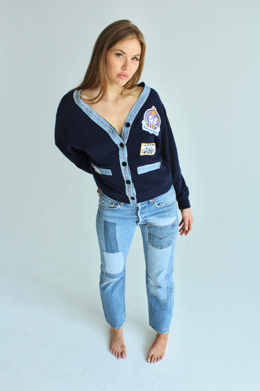 Patched Up Preppy Vintage Cardigan